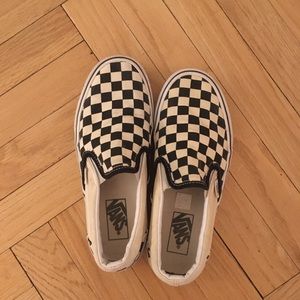 Checker board Vans Slip Ons, Platform Sole, 7.5